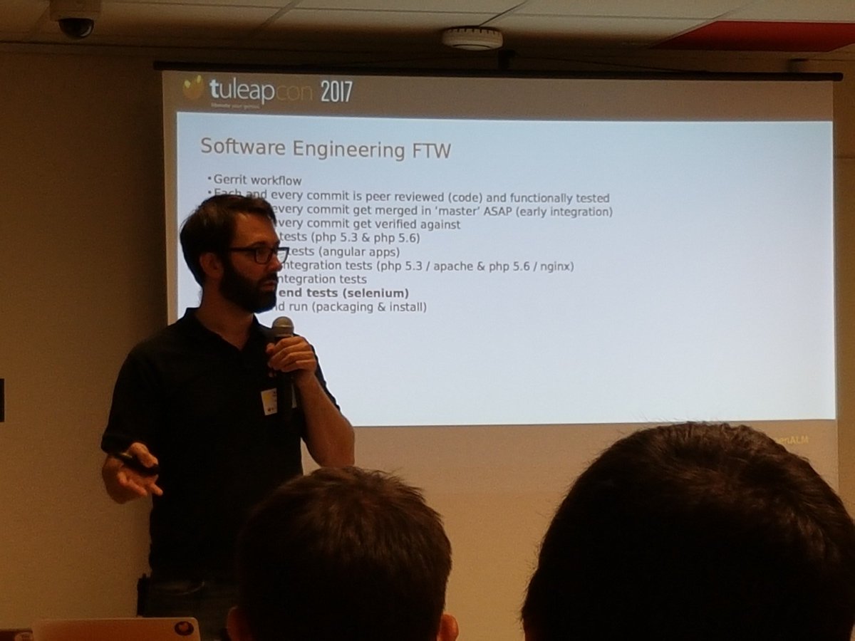 LucJeanniard's tweet image. @vaceletm nous explique la stratégie de tests pour assurer la qualité de #tuleap -&amp;gt; release mensuelle et bcp de tests auto. #tuleapcon
