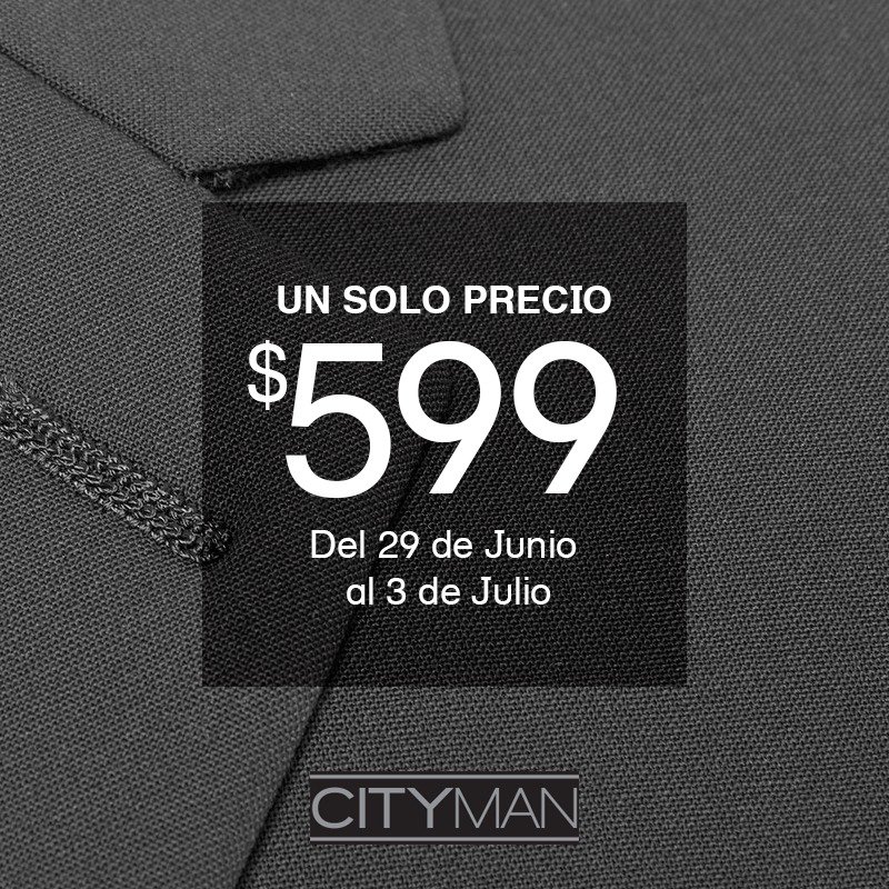 ¡Un solo precio para papá! Desde hoy jueves 29 de junio hasta este lunes 3, lleva el #CityManStyle por RD$599.00.
