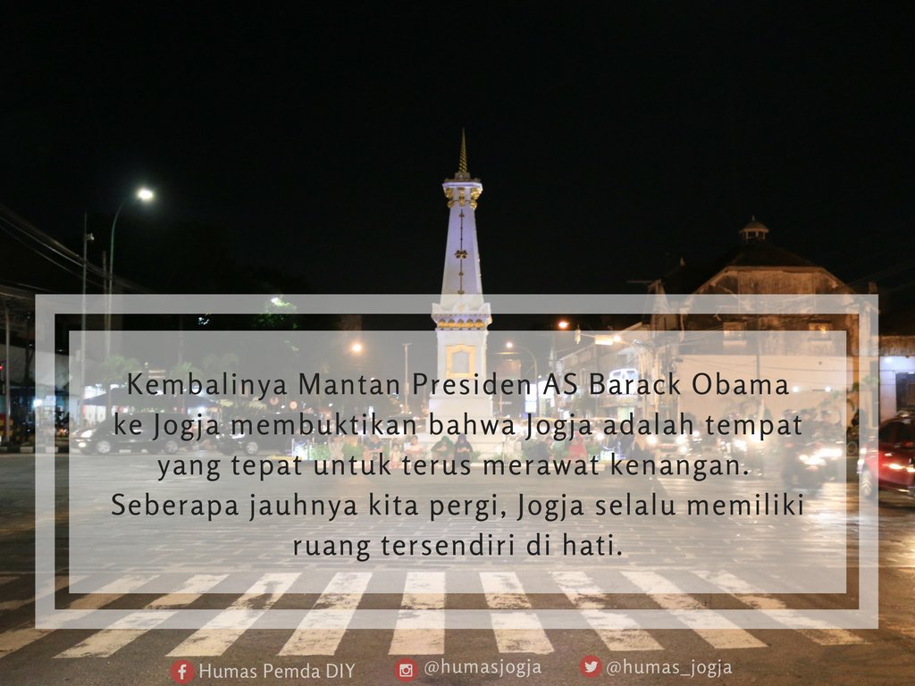 #NapakTilasObama Kembalinya <a href="/BarackObama/">Barack Obama</a> ke Jogja membuktikan bahwa Jogja adalah tempat yg tepat untuk terus merawat kenangan ~ <a href="/humas_jogja/">Humas Pemda DIY</a>