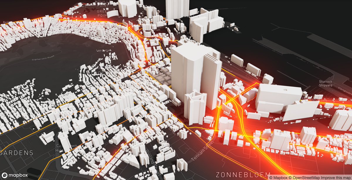 pissang1's tweet image. Metal buildings and glow taxi routes in Cape Town🤣 . #webgl #mapbox #echarts #dataviz