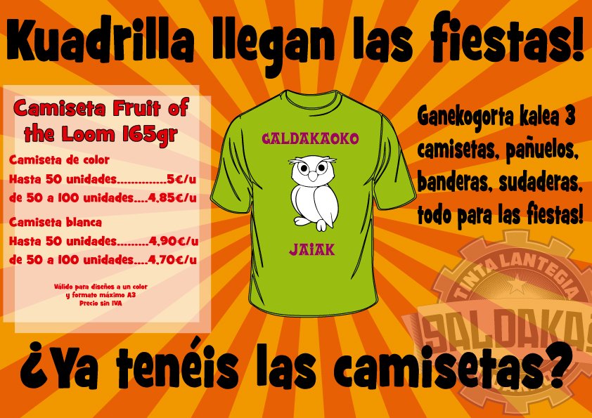 Iep! Que llegan las #Fiestas de #GALDAKAO y querréis #camisetas no? Nosotros os las hacemos! #serigrafia .