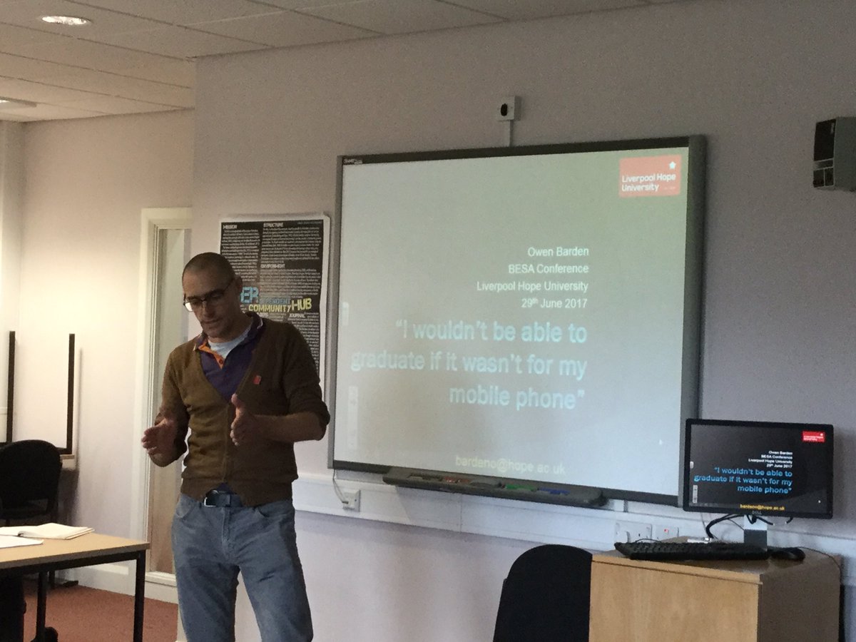 EdStudiesUWTSD's tweet photo. ' I wouldn't be able to graduate if it wasn't for my mobile phone ' topical research by Owen Barden #BESA2017 https://t.co/JJfjSeEz4G