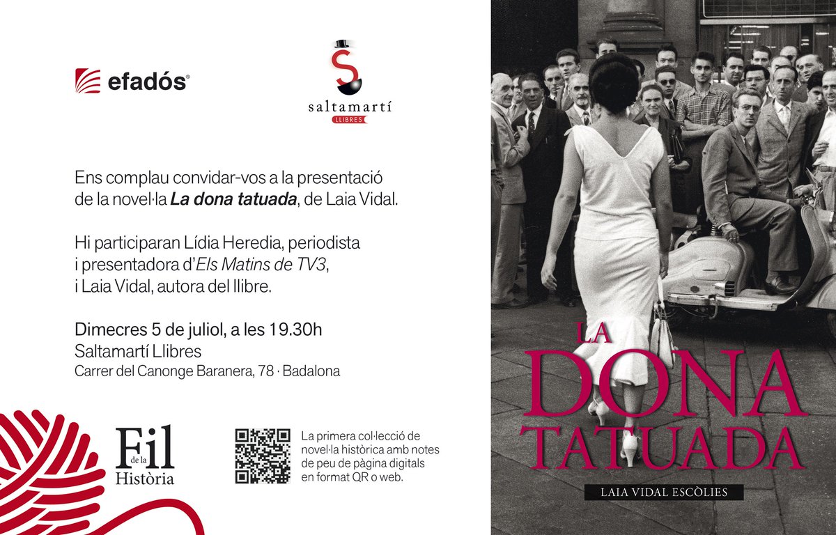Dimecres 5 de juliol, a les 19.30h, presentació de LA DONA TATUADA amb <a href="/LaiaVidEs/">Laia Vidal</a> i Lídia Heredia a la <a href="/Saltamartillibr/">Saltamartí llibres</a> <a href="/EscriptorsAELC/">AELC</a>