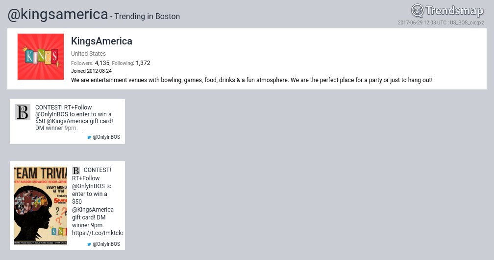 TrendsBoston's tweet photo. KingsAmerica, @kingsamerica is now trending in #Boston
https://t.co/71fMNN9MFe https://t.co/2BtoJrPQ8B