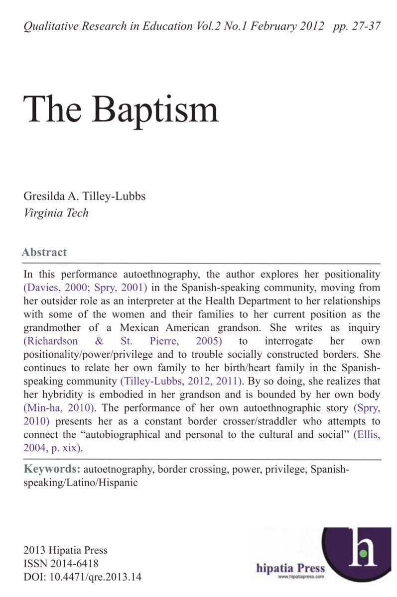 QRE, 2(1). Tilley-Lubbs, G. A. (2013). The Baptism. 

dx.doi.org/10.4471/qre.20…