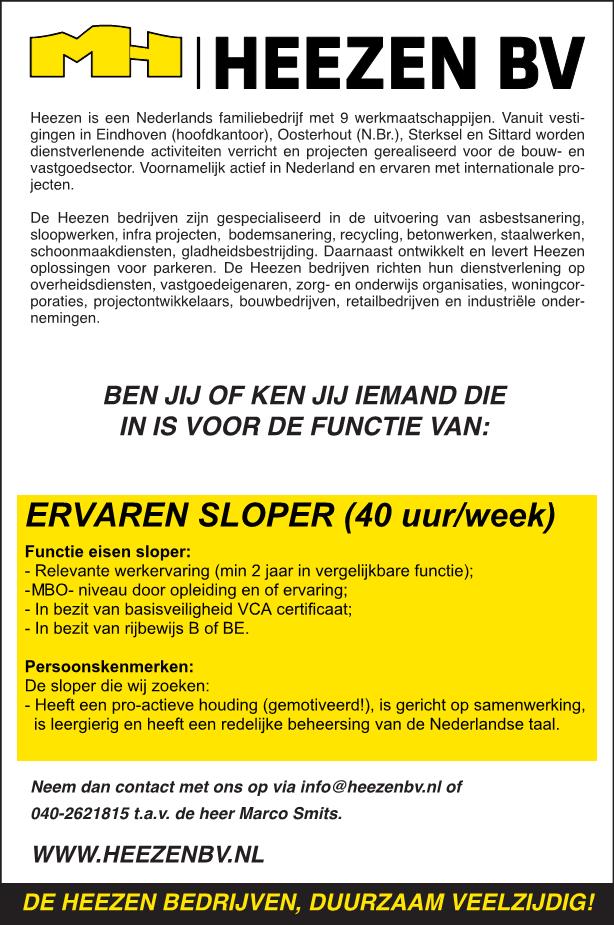 HeezenProject's tweet photo. We zoeken ervaren slopers. https://t.co/5qXSaNpozs