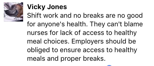 NurseStandard's tweet photo. Do you agree with Vicky? Do employers have to take some responsibility for weight issues of their staff? #nscomment https://t.co/QpSSHQETpB