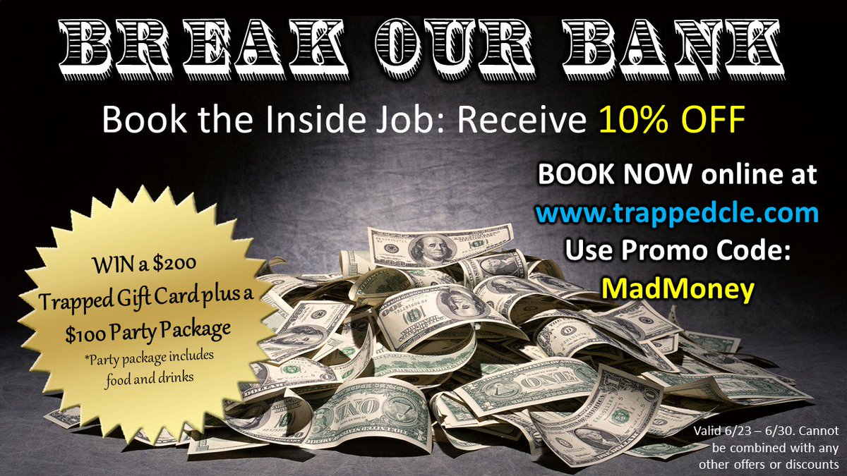 trappedCLE's tweet image. Win a $200 Trapped Gift Card plus a party pack. Be the fastest group to escape The Inside Job. Book Online at: trappedcle.com