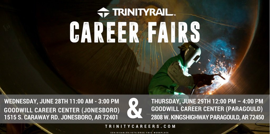 MarkJosephTD's tweet photo. @PgouldChamber TrinityRail is #Hiring! #JobFair today at Goodwill in Paragould! 12pm-4pm https://t.co/GCokwuFBC9