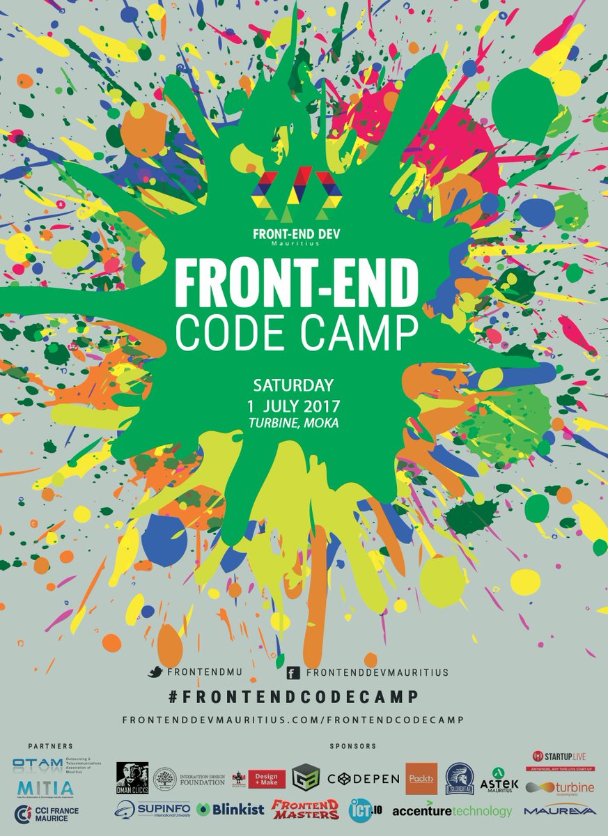 frontendmu's tweet image. The official flyer for the Front-End Code Camp! Thanks to all our sponsors to provide their support! #frontendcodecamp