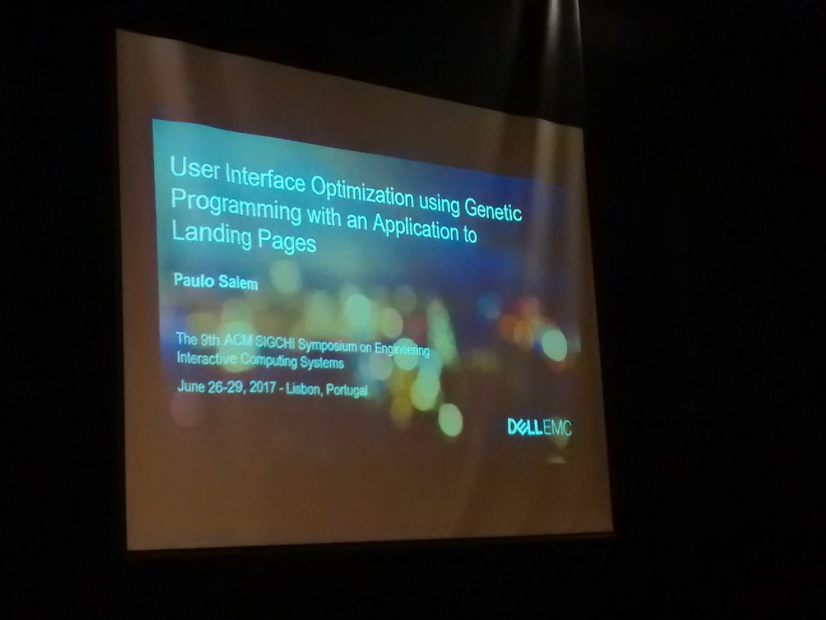 EICSconf's tweet photo. User Interface Optimization using Genetic Programming with an Application to Landing Pages
Paulo Salem at #eics2017 https://t.co/wy4d2x7bAG