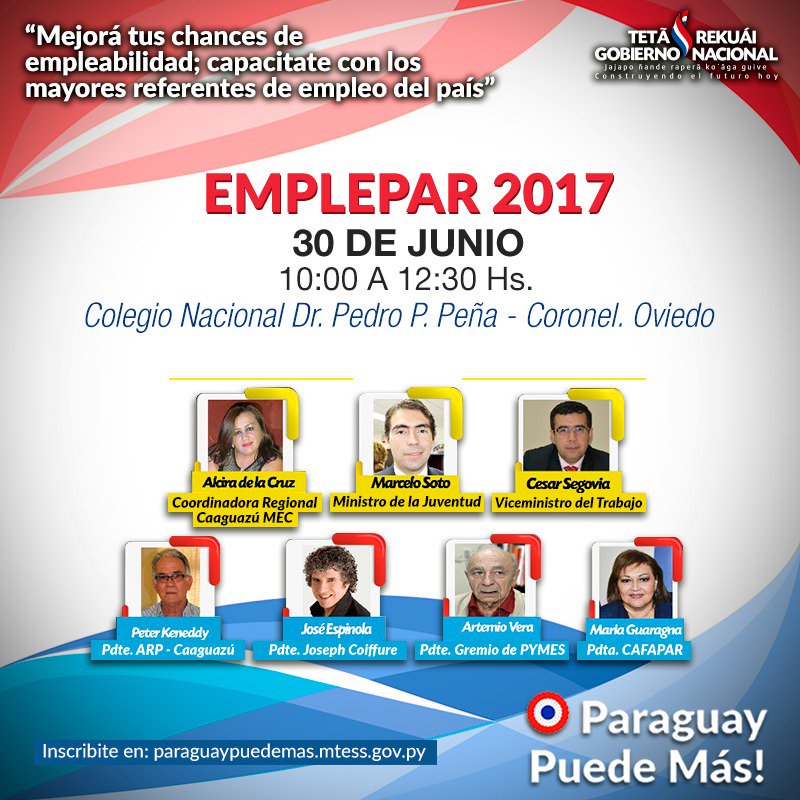 Miticpy's tweet photo. #Emplepar2017: 1600 jóvenes buscadores del 1er empleo serán capacitados por referentes del gobierno y empresarios https://t.co/vnHQvMQ2f4 https://t.co/JnXvQmYjgz