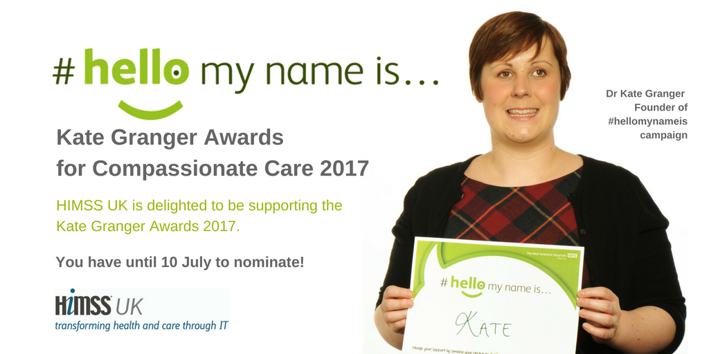 ShauntalW's tweet photo. .@HIMSS_UK is delighted to support the Kate Granger Awards for Compassionate Care 2017. Nominations close 10 July https://t.co/TjZ7yvALCi https://t.co/mNvV9uCyM9