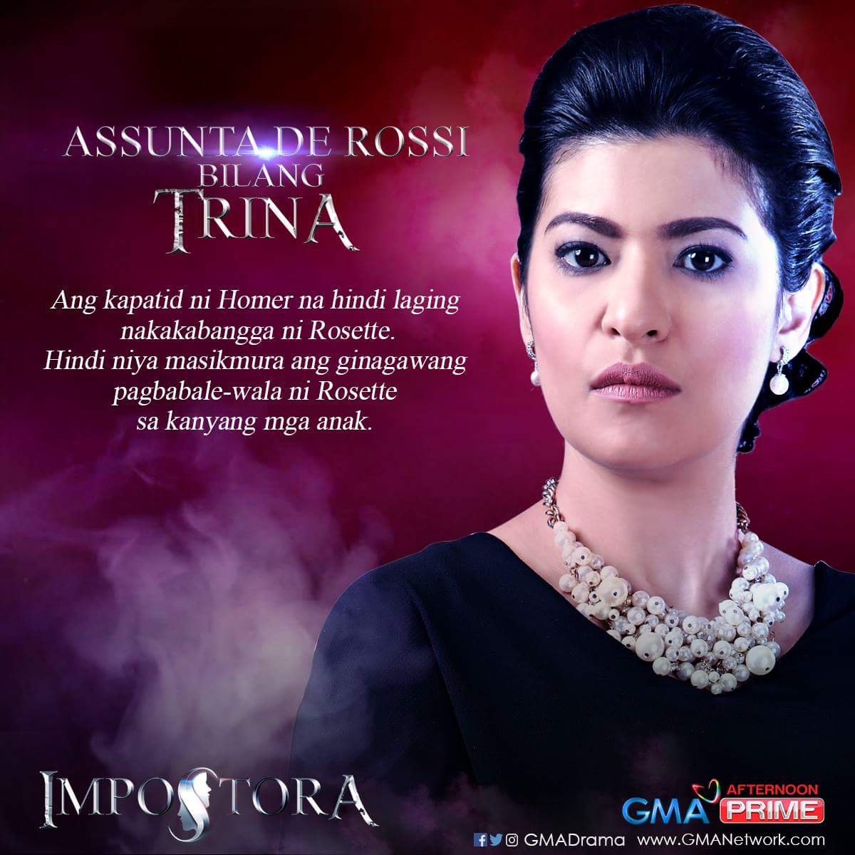 ImpostoraGMA's tweet photo. Assunta de Rossi as Trina #Impostora https://t.co/U2G2q7dVCp