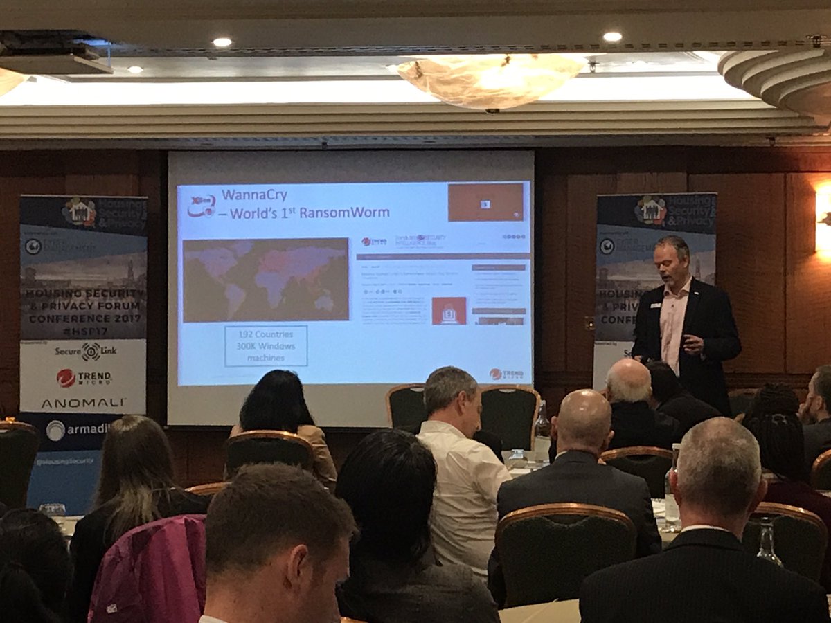 cm_alliance's tweet photo. #WannaCry was the first #RandomWorm #InfectionChain - learning with Simon Edwards from @TrendMicroUK #HSP17 @HousingSecurity https://t.co/DAtvrNrn10