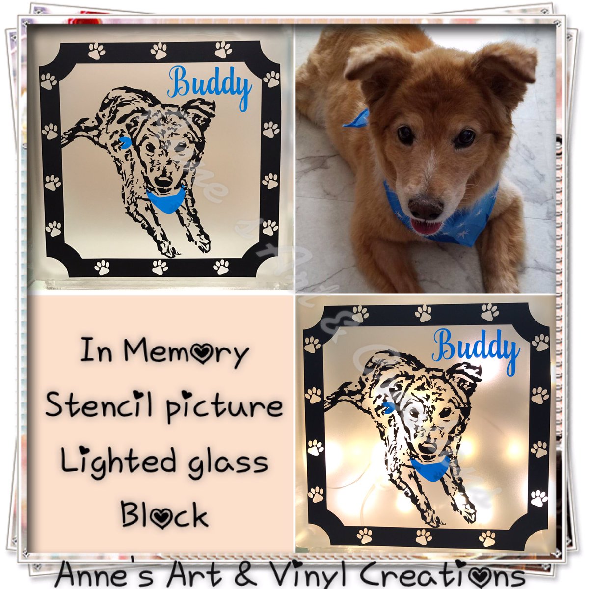 AnneVinylCreate's tweet photo. Stencil Picture Glass Block, I design a stencil to tell the story. #stencilpicture  #dogs #dogsarepartofthefamily #glassblock #cricutmade https://t.co/KkmocrqasZ