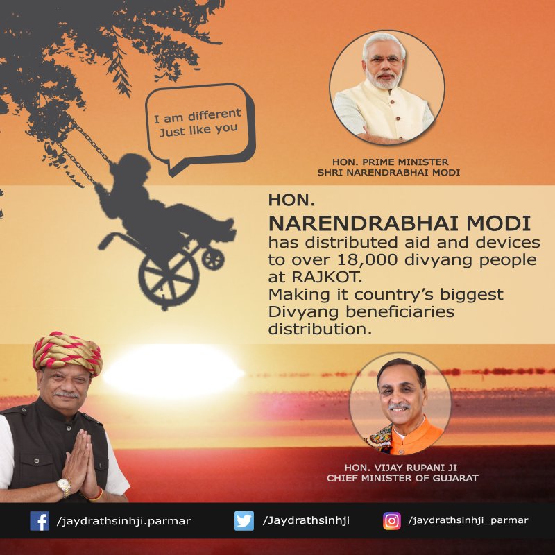 Jaydrathsinhji's tweet photo. Shri @narendramodi Ji distributed aid and device to Divyang people in #Rajkot #DivyangMegaCamp #RajkotWelcomesModi #WelcomeHomePM https://t.co/dyOlTj5b7W