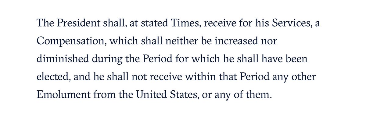 jackiemcd_'s tweet photo. Did Trump violate Const with last night's fundraiser? U be the judge. Art II Sect 1 (from @ConstitutionCtr #InteractiveConstitution) reads: https://t.co/azrJjAckXk