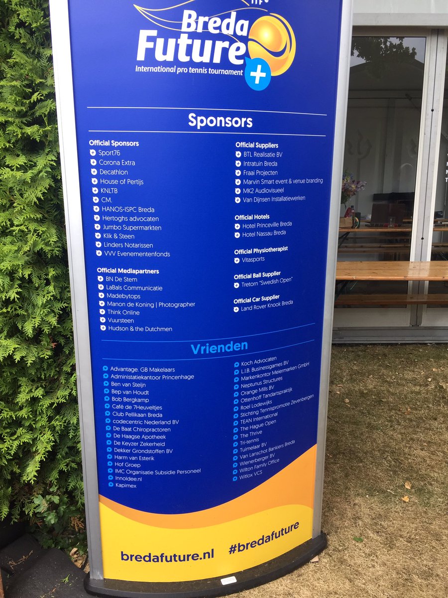 We zijn 'vriend van' het tennistoernooi <a href="/BredaFuture/">Breda Future+</a> #tennis