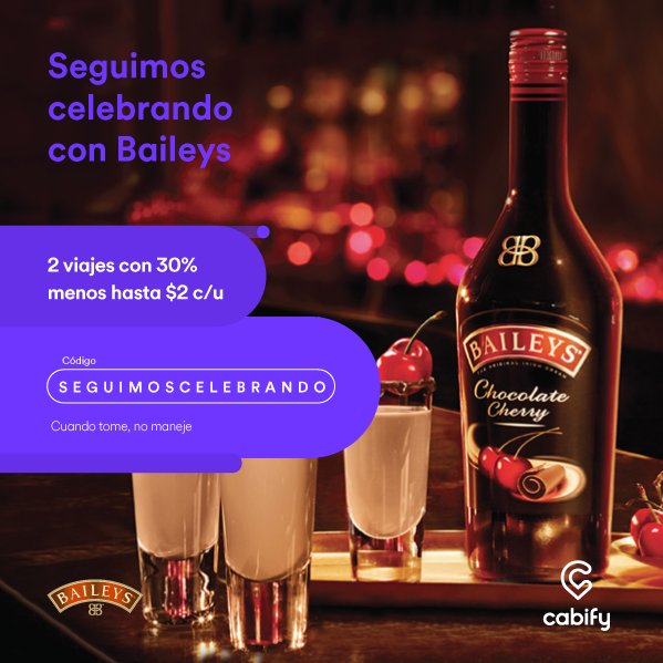 Hoy jueves y mañana viernes Cabify te endulzara tus viajes obsequiándote una botella de #Baileys Chocolate Cherry!!