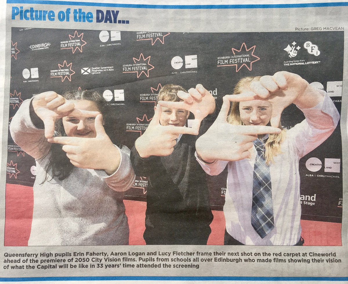 ScreenEdinburgh's tweet photo. A picture of school pupils from Queensferry High has been featured in a local newspaper!😀 #edfilmfest #edinburgh2050 #creativescotland https://t.co/wjNtDfZHaQ