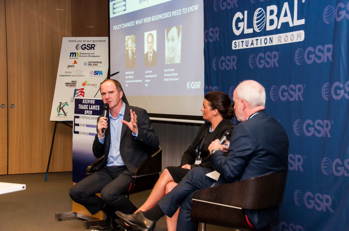 Up now: Joe Tynan of <a href="/PwCIreland/">PwC Ireland</a>, <a href="/MarypDaniels1/">Mary Daniels</a> of <a href="/webport_global/">WebPort Global</a>, and <a href="/seanwhelanRTE/">seanwhelanRTE</a> of <a href="/rtenews/">RTÉ News</a> discuss the changing US policy landscape