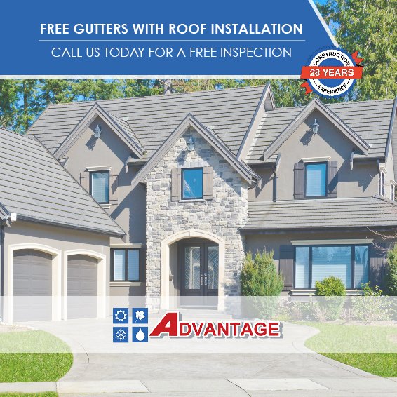 AdvantageOH's tweet photo. Whether you've suffered storm damage, or it's time for an update, Advantage is here to make your investment even sweeter with FREE GUTTERS! https://t.co/6LjGyCUjtE