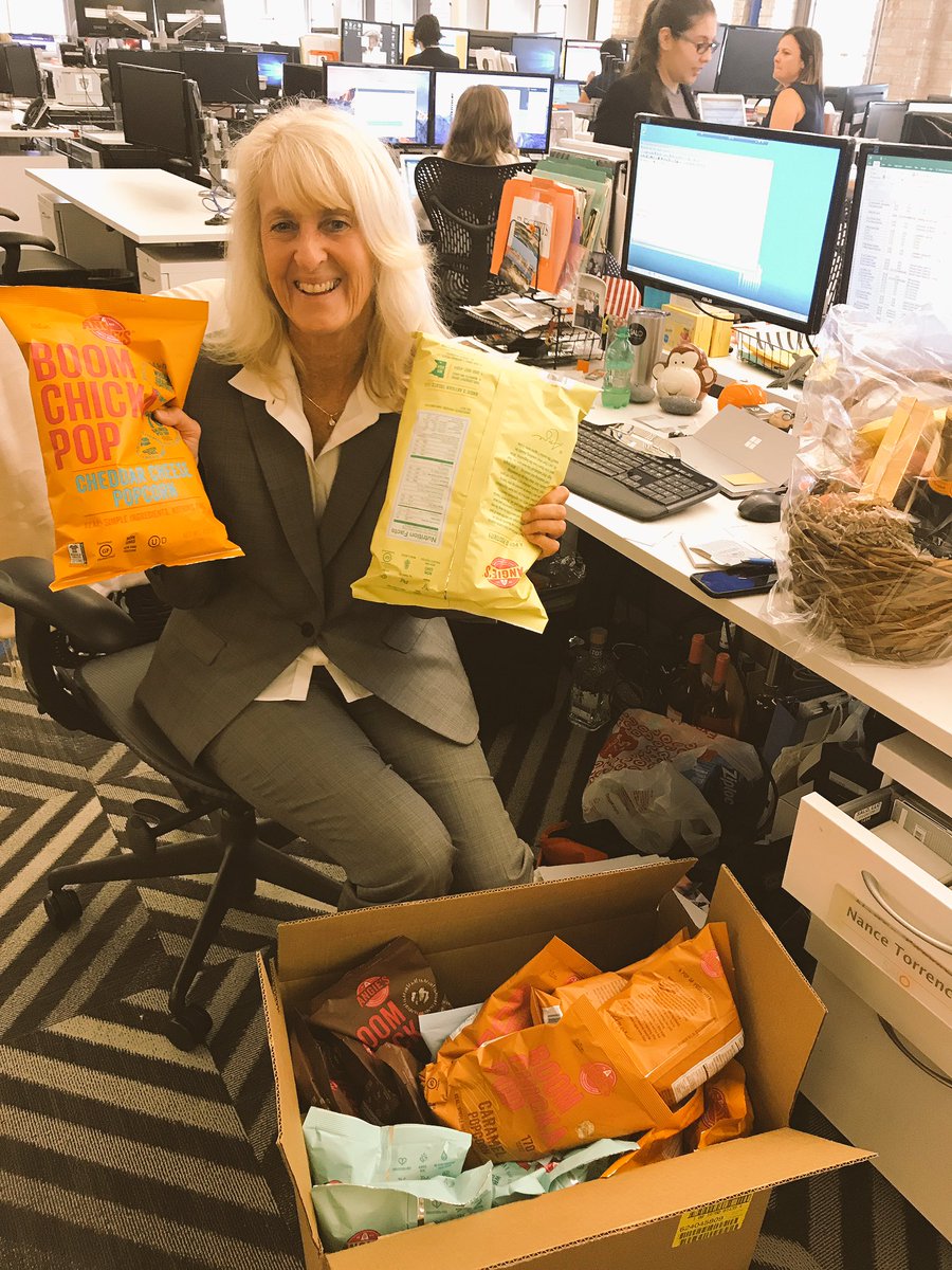 amylanger's tweet photo. One of the perks of being in the same building as @Boomchickapop is the box of thank you treats #yummy @NanceTorrence @SaloLLC https://t.co/bXLQWXfATf