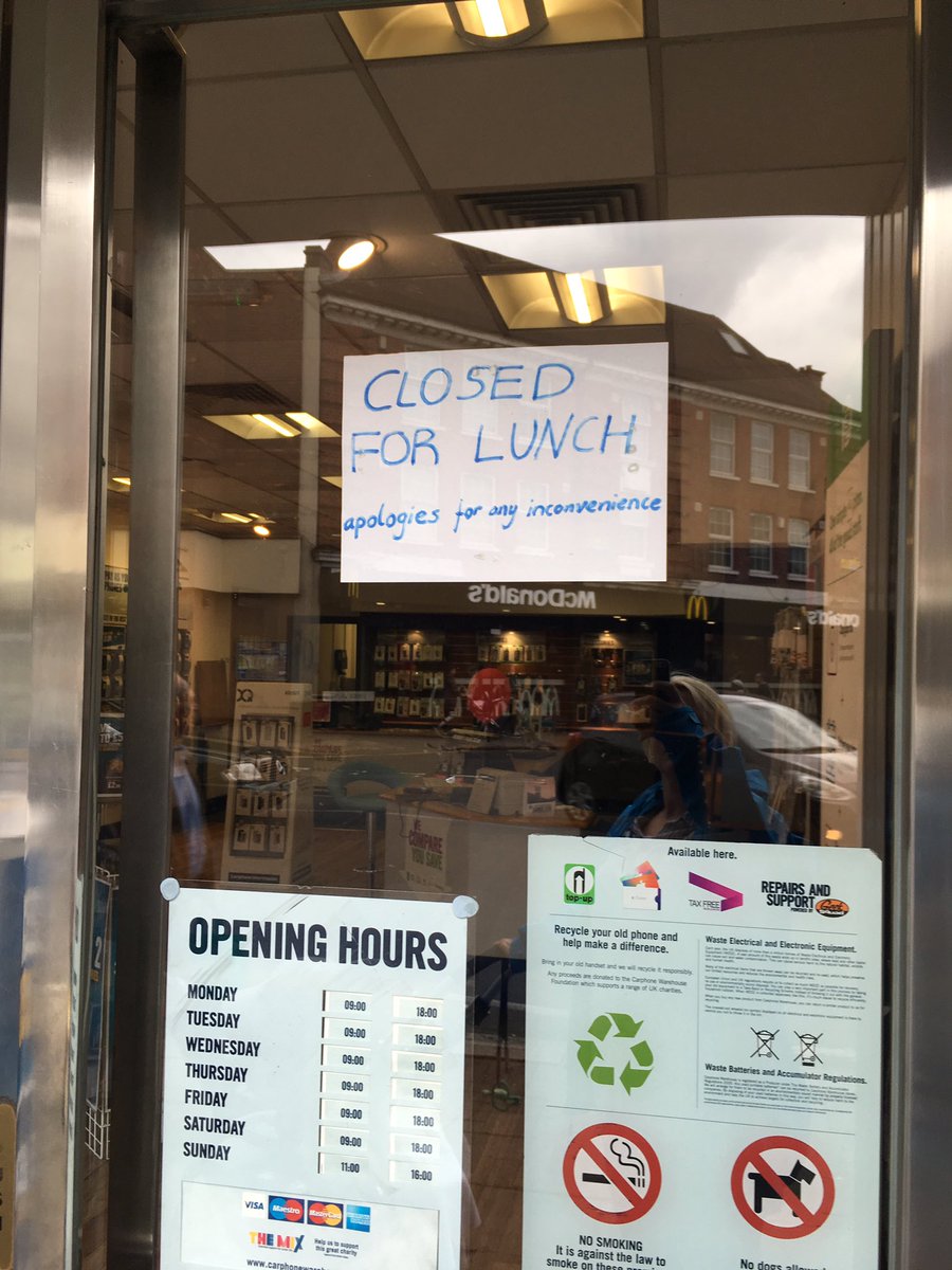 Really @CPWTweets? I walk all the way to sort out a new phone at 2.10pm... no idea when you are back? #caughtnapping #cantgetthestaff?