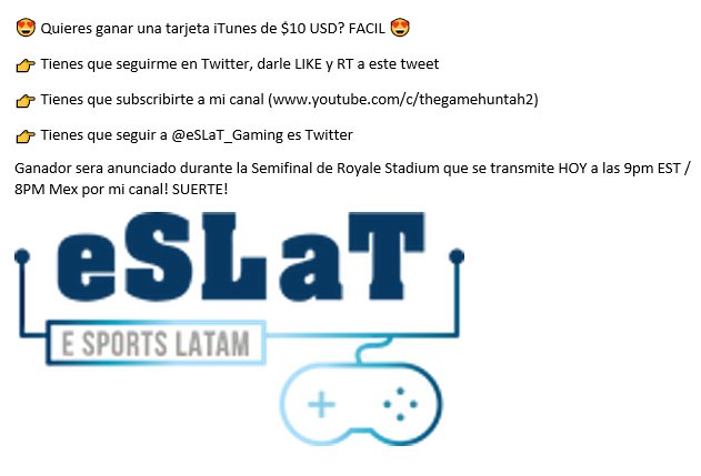 TheGameHuntah's tweet photo. Quieres ganar una tarjeta @iTunes de $10?
Sigue las instrucciones 👇
Ganador sera anunciado HOY durante la semifinal de @eSLaT_Gaming https://t.co/dvxhdhpteM