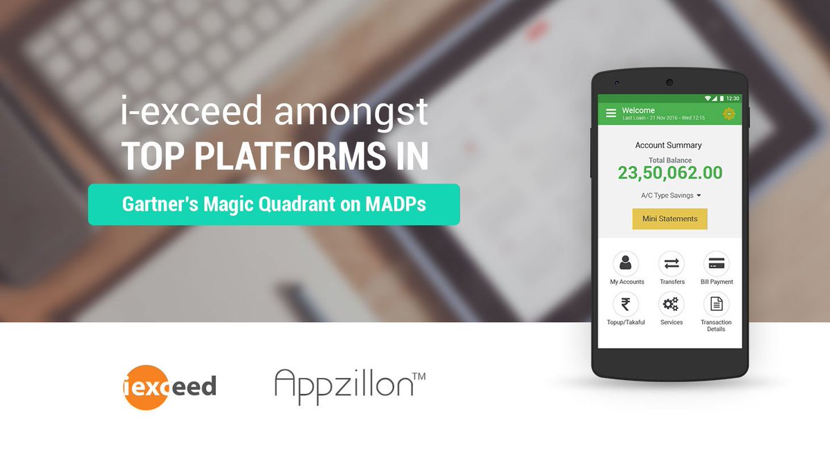 Appzillon's tweet photo. @Gartner recognition in MQ - i-exceed amongst the top platforms in #Gartner’s #Magic #Quadrant on #MADPs https://t.co/oYS6T8SgDZ https://t.co/zaCSVp8Fpw