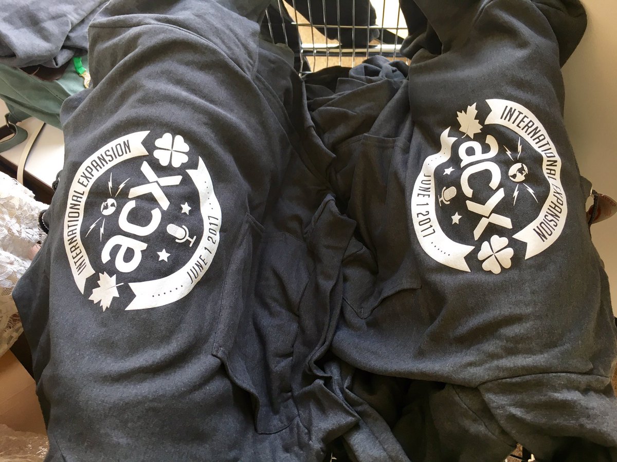 AudibleACX's tweet photo. Celebrating our recent opening of ACX to Canada &amp; Ireland with sweatshirts for the team #swag https://t.co/bQwlxnbUyr
