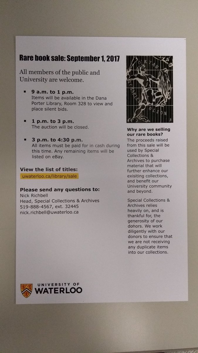 JEblackwell's tweet photo. We're selling duplicate rare books @UWLibrary #UWSCA. Tell your friends!!! https://t.co/4mqnEDv405