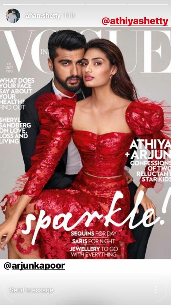 mushuuuuu_'s tweet photo. Recent Instagram Story of #AhanShetty 💯❤💕 
@theathiyashetty @arjunk26 
In cover page of @VOGUEIndia 😻💖 https://t.co/L1dQAvxtKj