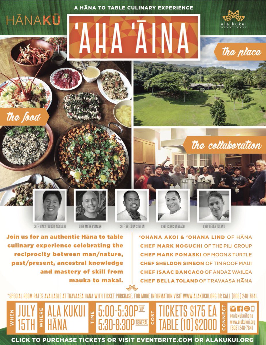 IslandAgencyCo's tweet photo. #HānaKū event coming up. You do not want to miss #Maui's #celebritychefs. #sheldonsimeon #isaacbancaco @alakukui @AndazMaui @tinroofmaui https://t.co/BWAWwjKQDh