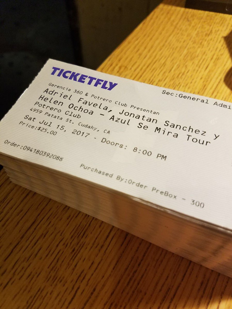 Ya tenemos los tickets en preventa aqui en el potrero $25 para ADRIEL FAVELA, JONATAN SANCHEZ Y HELEN OCHOA, ven por el tuyo ya!