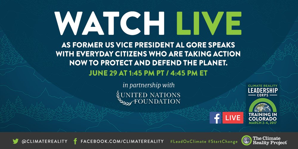 In 25 minutes, we'll be live with @AlGore as he talks to people who are taking action to #LeadOnClimate bit.ly/2tihs9L #StartChange