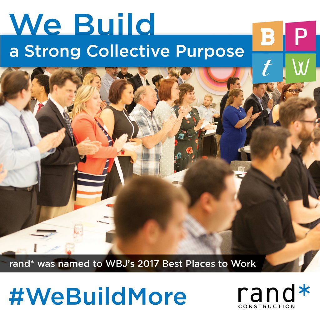 randconstruct's tweet image. rand* was named to the Washington Business Journal's 2017 Best Places to Work! #BPTW #WeBuildMore