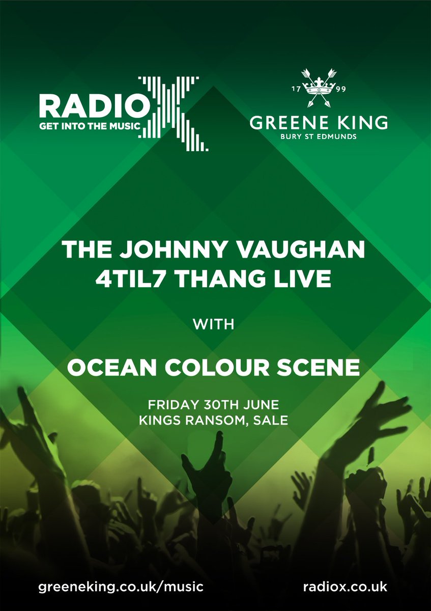 Radio X (@radiox) on Twitter photo Join us tomorrow afternoon @KingsRansomSale <a href="/greeneking/">Greene King</a> for the 4-7 Thang with @JohnnyVaughan and a live set from <a href="/OCSmusic/">Ocean Colour Scene</a> Join us tomorrow afternoon @KingsRansomSale <a href="/greeneking/">Greene King</a> for the 4-7 Thang with @JohnnyVaughan and a live set from <a href="/OCSmusic/">Ocean Colour Scene</a>