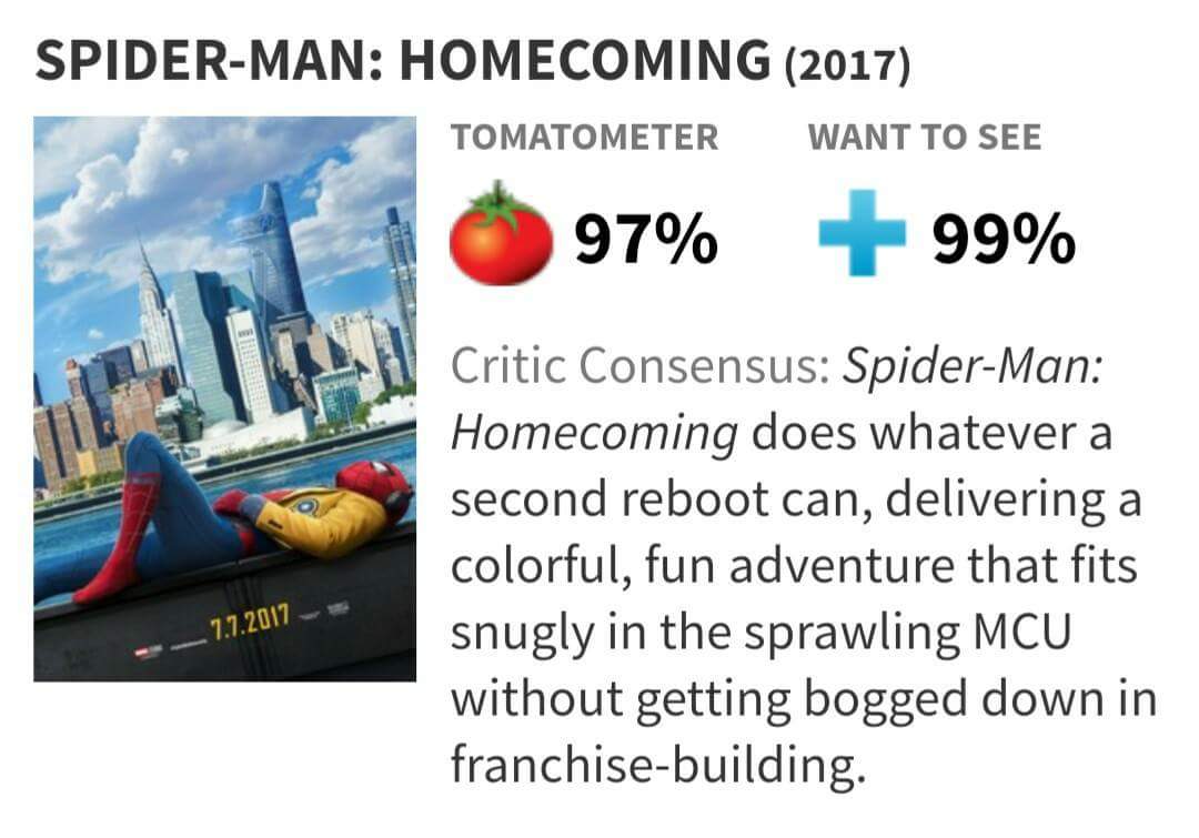Andrrmanl's tweet photo. Con estas criticas dan más ganas de ir a ver #SpiderManHomecoming el 6 de julio! 👏👏👏 https://t.co/w2maOsO7Ik