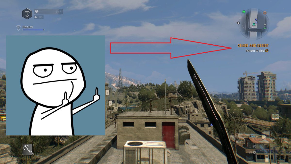 HaraldIken's tweet photo. Das hätte er wohl gerne! Dem beiß ich 'ne Beule in den Bart, dass ihm die Hose wegfliegt! #killerol #DyingLight https://t.co/djBIAOaZI6