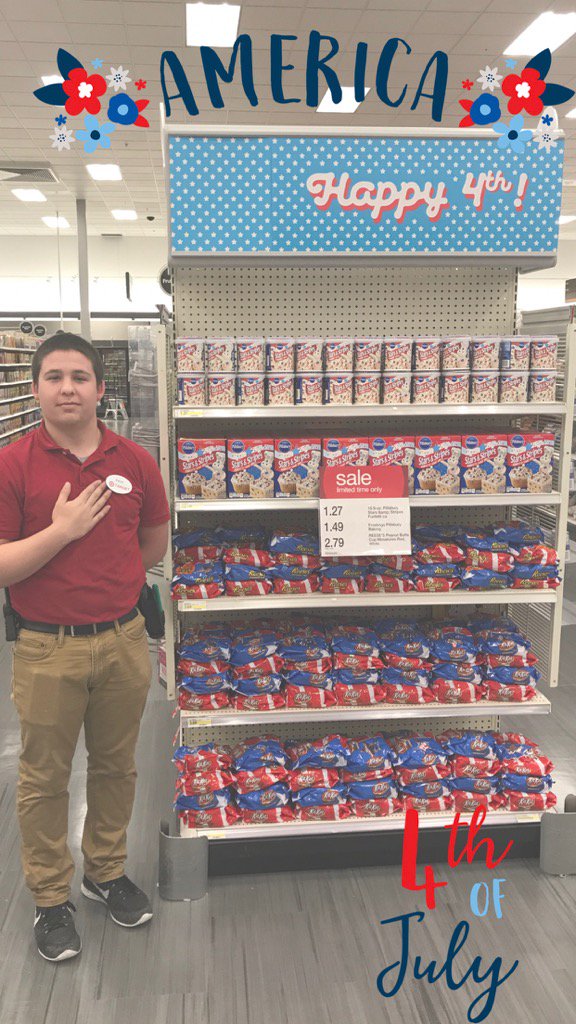 OTfromTarget's tweet photo. @specialK_37 endcap ready for the 4th of July!!! #america #july4th #target @LauraBoulware @FerreroAmy @A_Leigh_ https://t.co/yTJRAFHi0A