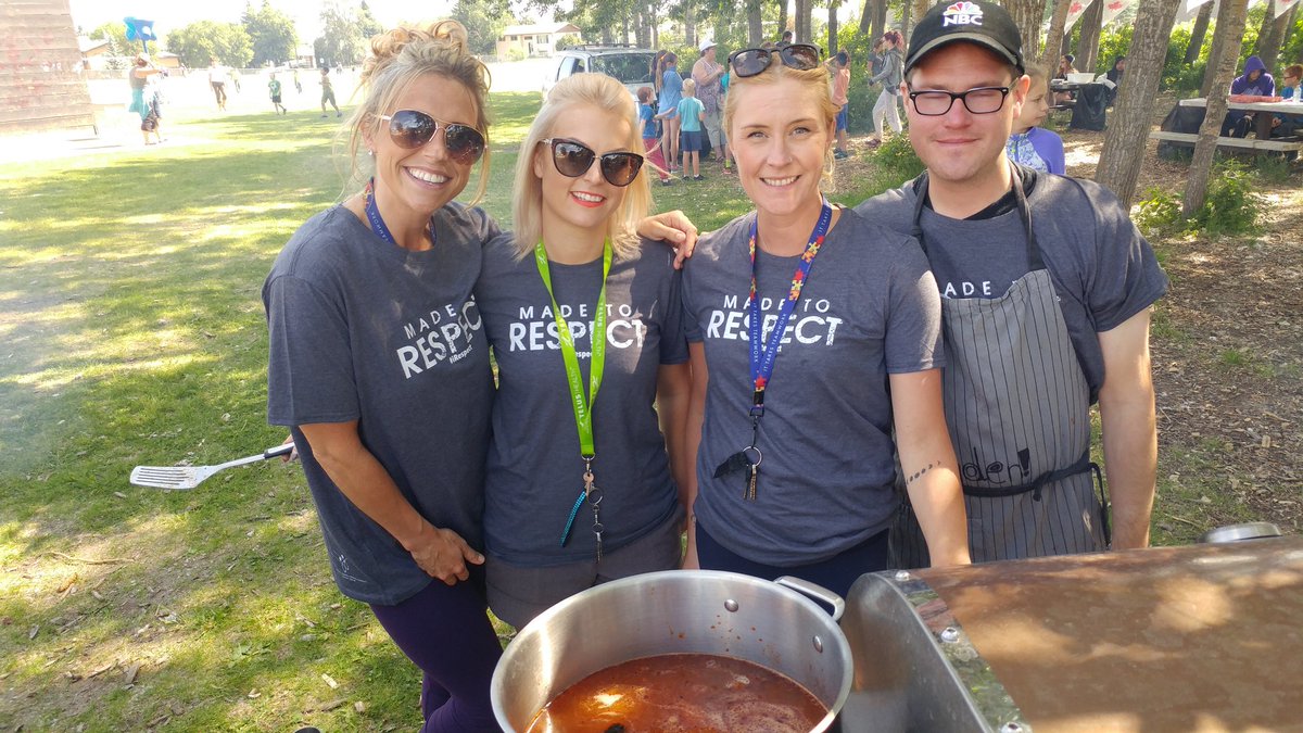 CASASC2's tweet photo. Staff at Normandeau School cooking up a storm in the #madetorespect shirts for today's student BBQ! #Irespect #respectculture #community https://t.co/xmXmcqn1bk