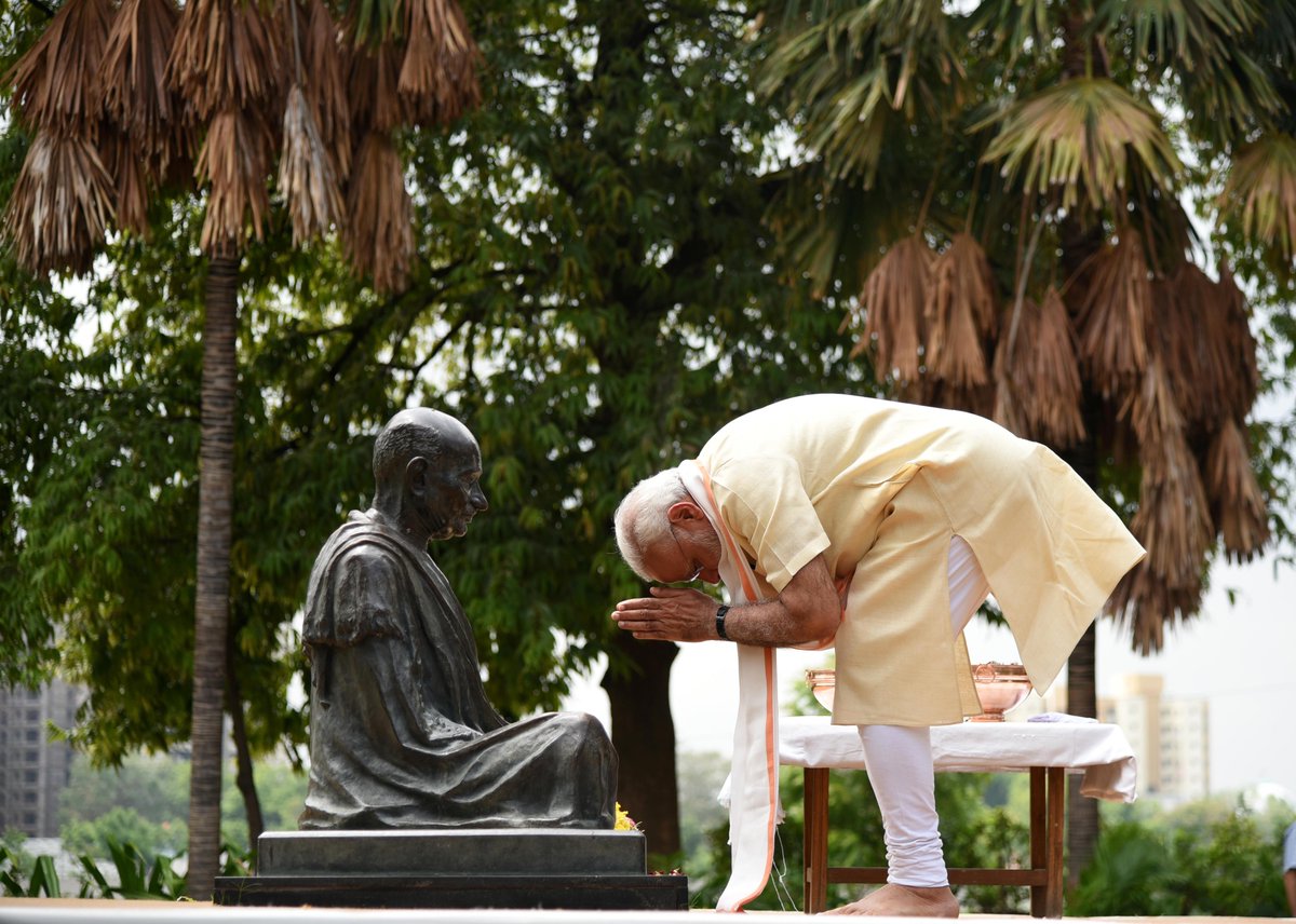 narendramodi's tweet photo. Spent wonderful moments at the Sabarmati Ashram, which completes 100 years. The Ashram is filled with tremendous positivity. https://t.co/ax5TVVQZ8A