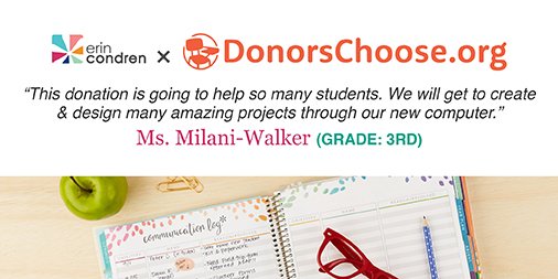 ErinCondren's tweet photo. Don't miss out on an opp. to give back! For 2 MORE DAYS for every #ECTLP sold we're donating $1 to @DonorsChoose! https://t.co/hhKx7G42ZG https://t.co/BFP0ZxLPax