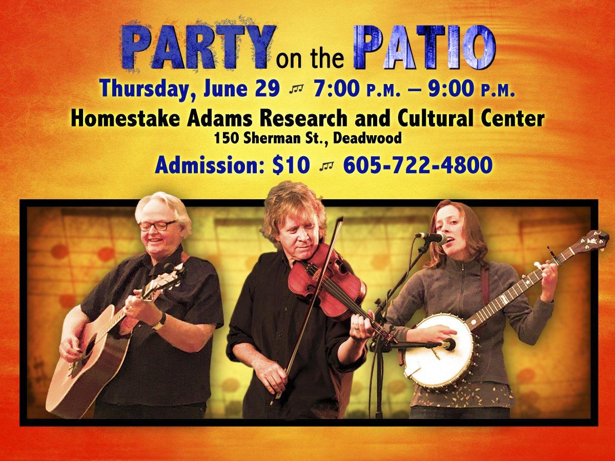 RoseSpeirs's tweet photo. Due to the wet conditions, Party on the Patio with Putnam​, Bristow​ &amp; Jami Lynn has been moved to the HARCC. @DeadwoodTrust  @DeadwoodSD https://t.co/4dgwMoUcLV