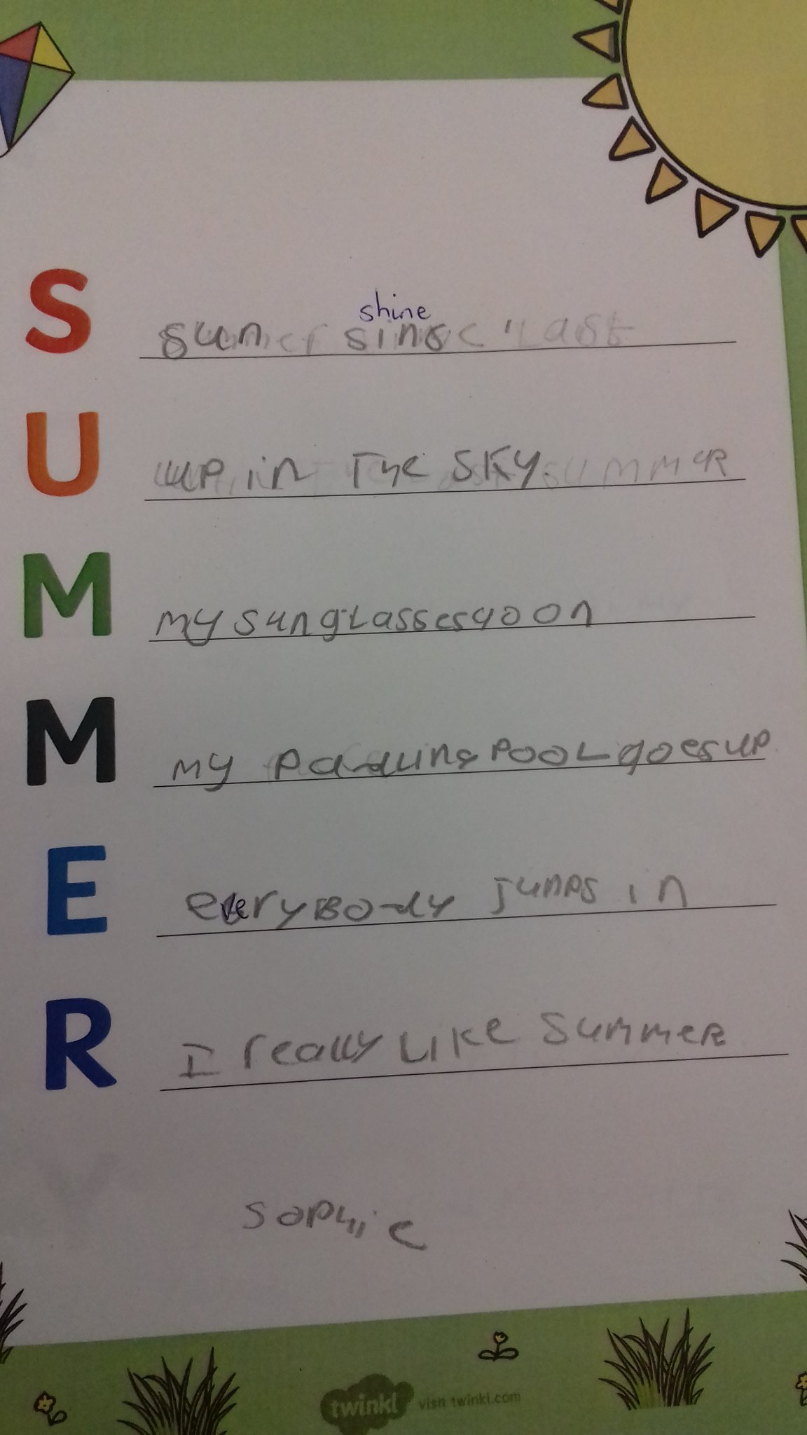 Mrs Rowan on Twitter: &quot;Some of our summer acrostic poems @BothkennarPS…