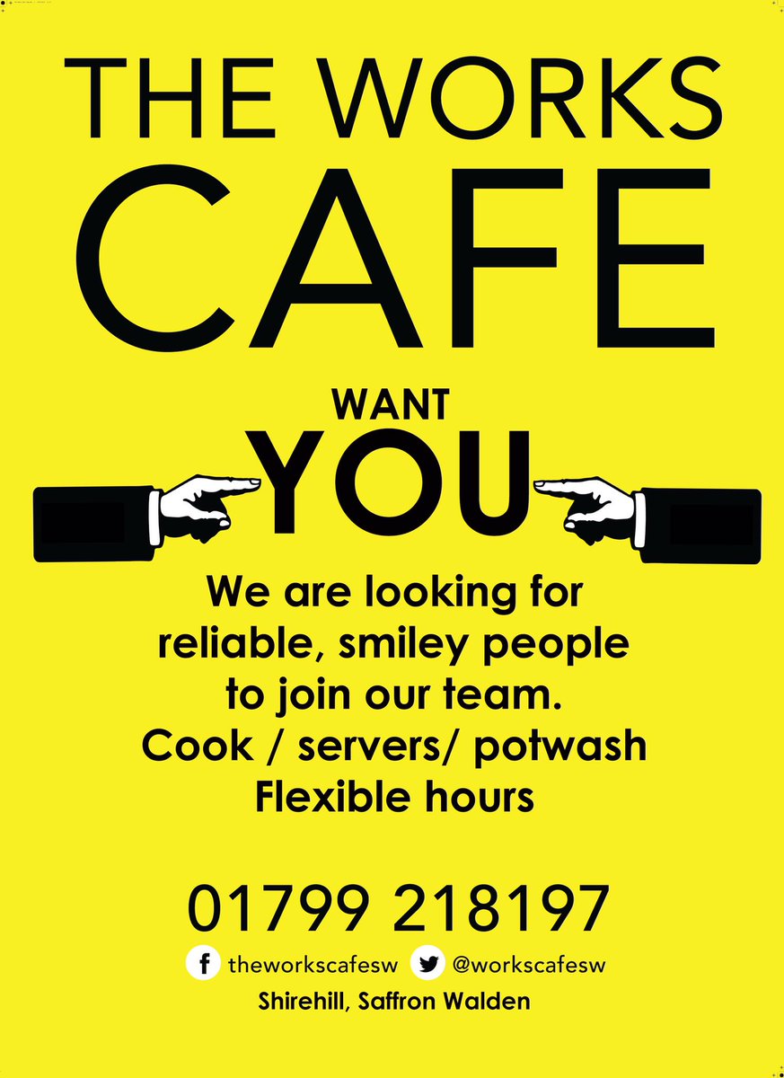 WorksCafeSW's tweet image. "We want you" #jobs #cafe #SaffronWalden #cook #kitchenstaff #coffice #coffeshop #ShoutOut