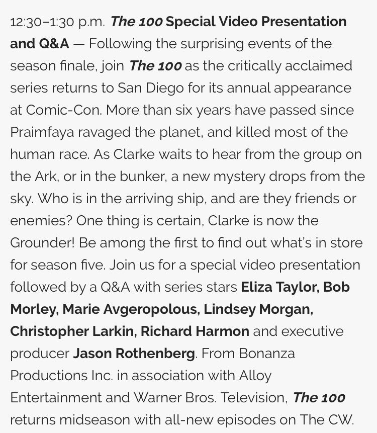 InfoBellarke's tweet photo. NEWS | Bob and Eliza will be attending Comic Con San Diego 2017 with #The100 cast. (via https://t.co/3zPb1223CL) https://t.co/bG97Rq53Ho