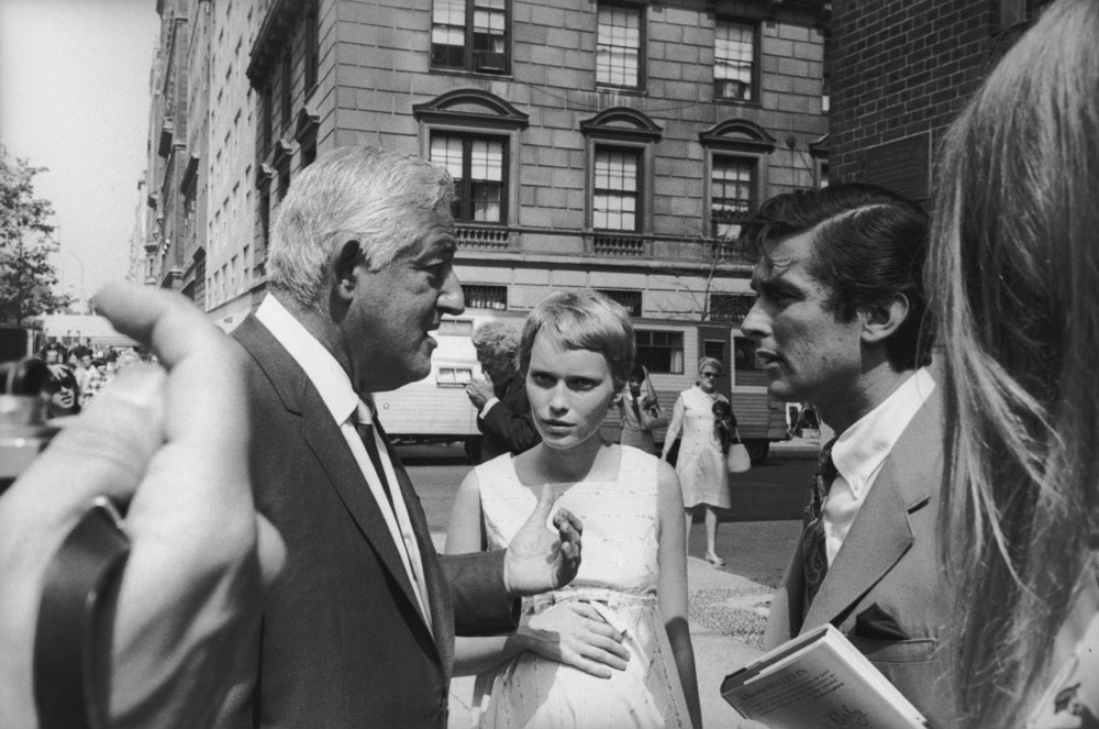 William Castle, Mia Farrow and Robert Evans (Happy Birthday) on the set of ROSEMARY\S BABY. 